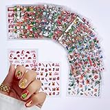 JMEOWIO Nagelsticker Weihnachten Glitzer Schneeflocke 30 Blatt Nail Art Sticker Selbstklebend Nagelaufkleber Dekoration Nageldesign Zubehör