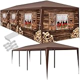 tectake® Garten oder Festival Pavillon, Zelt, Almchalet 3D Design, mit 6 Seitenteile, Partyzelt für Terrasse, Unterstand für Gartenmöbel, Event Shelter, Verkaufsstand (3x9 m)