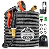 Flexibler Gartenschlauch, 30M/100FT Erweiterbarer Gartenschlauch mit 10 Funktionen Sprühdüse, 3/4 & 1/2 Adapter aus Messing Aufhänger Bewässerung Gartenarbeit Autowäsche Hof