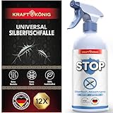 KRAFTKÖNIG Premium Silberfisch Spray + Silberfischfalle im Set - 500ML Spray gegen Silberfische und 12x Klebefalle gegen Silberfische und Papierfische bekämpfen + Tipps zum Silberfische bekämpfen