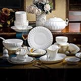 LYLXSF Feines Tafelservice, Speiseteller aus Keramik, 50-teilig, reinweiß, hochwertiges Bone China-Geschirr-Set, Phnom Penh, Suppentopf/Teller/Schüssel