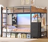 Hochbett 90x200 Jugendbett mit Treppe und Rausfallschutz Bunk Bed mit LED Beleuchtung und Ladestation Modernes Etagenbett mit Garderobenständer und Stauraum für Kinder Jugendliche und Erwachsene