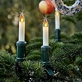 Hellum Lichterkette Weihnachtsbaum LED-Filament mit Flammeneffekt, Made in Germany, Christbaumkerzen mit Clips, 15 Lichter, beleuchte Länge 11,20 m, warmweiß, für Außen, teilbarer Stecker