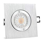 SSC-LUXon QW-2 Einbauspot LED eckig GU10 - für Bad & Aussen in Alu gebürstet inkl. tauschbarem GU10 LED warmweiß 6W - Badstrahler IP44
