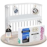 babybay Original Beistellbett aus massivem Buchenholz / kompakt & verwandelbar / Kinderbett Höhe stufenlos verstellbar & umweltfreundlich / mitwachsendes Babybett (weiß lackiert) / inkl. Matratze