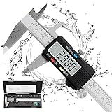 Messschieber Digital, Qfun Edelstahl Schieblehre Messwerkzeuge 150mm Spritzwasserdicht Staubdicht Schieblehre Digital mit LCD Display für Haushalt und Industrie Messung Messlehre