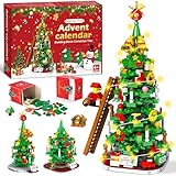 Adventskalender 2025 Kinder,Weihnachtsbaum Bausteine für Erwachsene – 24 Kartons Countdown Kalender mit LED Lichterkette, 888+ Teile Bauset, Kreatives Weihnachts geschenk für Jungen & Mädchen