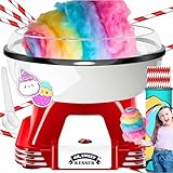KESSER® Zuckerwattemaschine Set für Dein zuhause - Mit 30x Zuckerwatte Stäbchen & Messlöffel - Retro Cotton Candy Machine - Zuckerwatte Maschine Mit Zubehör - Höhe 22 cm - 500 W Rot Weiß