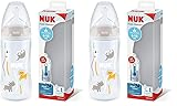 NUK First Choice+ Babyflasche | 6–18 Monate | Temperature Control | Flow Control | Anti-Colic-Ventil | 300 ml | BPA-frei | Trinksauger aus Silikon | Safari (neutral) (Packung mit 2)