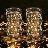 MAGGIFT Solarlaterne für Außen 2 Stück, 3D Dynamische Libelle Metall Solarlampen für Außen Hängend Garten Deko, Wasserdicht LED Warmweiß Solar Laterne für Draußen Balkon Outdoor Terrassen