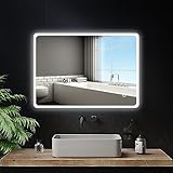 Youyijia LED Badspiegel mit Beleuchtung, 70 x 50 cm Wandspiegel Badezimmerspiegel Kaltweiß 6000K Energiesparend Lichtspiegel