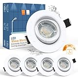 Wowatt 5er IP44 LED Einbaustrahler Weiß 3 Stufe Dimmbar 7W Einbauleuchten 230V Ultra Flach Warmweiß 2800K Ersetzt 70W Halogen LED Spot 68mm 700lm Badeinbaustrahler Schwenkbar Rund Deckeneinbaustrahler
