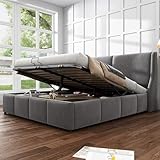 HYUB Polsterbett mit Stauraum 180 x 200cm, Bett mit Bettkasten und Lattenrost, Hydraulisch Doppelbett mit Kopfteil, Samt Continentalbett, für Erwachsene und Jugendliche, ohne Matratze, Grau