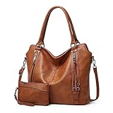 TANTOMI Handtasche Damen Elegante Vintage-Handtasche für Damen, große Umhängetasche aus weichem Material, inklusive Crossbody Shopper Tasche und abnehmbarem Schulterriemen, Braun