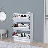 [en.casa] Schuhschrank Aurskog Schuhkipper für 18 Paare Schuhkommode mit 3 Kipptüren für Eingang, Flur 110 x 73,5 x 24 cm Weiß