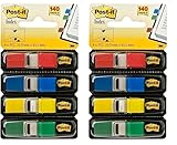 Post-it Index Flags schmal, Packung mit 4 Spendern, 35 Blatt pro Spender, 11, 9 mm x 43, 2 mm, Gelb, Rot, Grün, Blau - Zum Markieren, Hervorheben oder Farbcodieren wichtiger Informationen