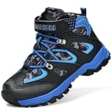 ASHION Winterschuhe Jungen Schneestiefel Kinder Mid Gefütterte Winterstiefel Wanderschuhe Trekking Baumwollschuhe,F Blau Schwarz, 37 EU
