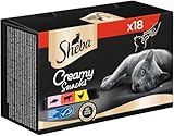 SHEBA Katzensnacks - 18x12g - 18 praktische Katzenleckerlis - in den Varietäten Huhn, Lachs und Rind - 1 Packung
