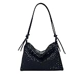 VIDSTM Damen Glitzer Tasche, Abendtasche Damen Hohe Kapazität mit Reißverschluss, Verstellbarer Schultergurt Elegante Tasche Damen, für Abend Prom Hochzeit Party Bankett (Schwarz)