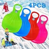 Popolic Bob Schlitten 2 Stück Kunststoffrodel mit Zwei Henkeln und Kordelzug 86cm Rodel Schlitten für Kinder und Erwachsen e zum Skifahren im Freien im Winter Plastik Schlitten Fahrradreifen