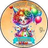 Tortenaufleger Tortendeko Fototorte Tortenbild Geburtstag Party Clownin Karneval Fasching Fastnacht CL02 (Zuckerpapier) Rund 14 cm Ø ohne Foto