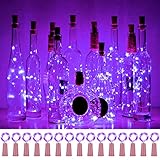 Weinflaschen-Kork-Lichterkette, 15 Stück, 10 LEDs, 101 cm, Batteriekorkform, Kupferdraht, Lichterkette, Mini-Lichterkette, für Party, Weihnachten, Halloween, Hochzeitsdekoration (lila)