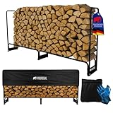 PROREGAL Kaminholzregal CHIMERA außen Metall inkl Abdeckung & Handschuhe 117x260x36cm Schwarz wetterfest Holzunterstand Kaminholzlager aus Stahl Brennholzregal Outdoor Holzstapelhilfe mit Plane