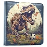 ALAZA Vintage Dinosaurier und Fußball Fotoalbum Selbstklebend Scrapbook Album PU Leder Cover 3 Ring Binders Fotobuch für Hochzeit Familie Reise Erinnerung