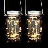 Relaxdays Solar Glas 2er Set, je 8 LED im Einmachglas, Stellen oder hängen, Solarleuchte für den Garten, transparent, Klar