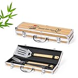 Grill-Utensilien-Set zum Personalisieren mit Gravur – echtes Grill-Set aus Bambus und Edelstahl [Grillzubehör] (Mallette 3 Utensilien)