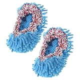 MALUGOGO Wiederverwendbare waschbare Wischmopp-Hausschuhe Schuhüberzug für Bodenreinigung, abnehmbare blaue Wischsocken für den Heimgebrauch, 2 Paar Set Bodenfegen Hausschuhe