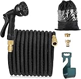 Flexibler Gartenschlauch mit 8 Funktion Garten Handbrause Flexibel 3/4 Zoll & 1/2 Schlauchhaken Aufbewahrungstasche Wasserschlauch für Garten, Haustier, Autowäsche Schwarz, 15m--50ft