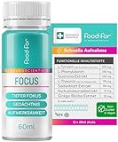 FOODFOR FOCUS Booster dopamine 60ml – Schnelle Aufnahme, Deep Focus, Gedächtnis & Konzentration – L-Theanin, L-Tyrosin, Guarana, Salbei, Kurkuma, Ginkgo Biloba – Zuckerfrei, Schweizer Qualität 12-Pack