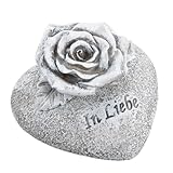 Grabherz mit Rose & Spruch: Grabschmuck Wetterfest, Grabdeko Herz, Gedenkstein Deko Friedhof, Grab, Urnengrab & Gedenkstätte, Grabdekoration Allerheiligen & Totensonntag, Stein Dekoration, 10 x 9 cm