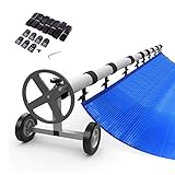 RELAX4LIFE Pool Aufroller, Aufrollsystem Fahrbar, 420-466 cm Verstellbar, Witterungsbeständiges Material, Solarfolie Stange inkl. 8 Befestigungsbänder, Aufrollvorrichtung für Solarplane & Poolplane