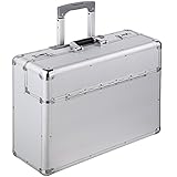 tectake 401232 XL Pilotenkoffer, Zwei Zahlenkombinationsschlösser, mit Rollen, Totalmaße 55x49x22cm, Silber