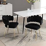 Gecheer Moderner Samt Wohnzimmersessel, bequemer Stuhl für Esszimmer, Wohnzimmer, Schlafzimmer und Büro, mit bequemer Blüten-Rückenlehne und abgerundeten Armlehnen, Metall-Stuhlbeine Schwarz