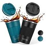 VETIN 2 Stück Thermobecher Kaffee to go, 380ml Kaffeebecher to go Thermo, Coffee to go Becher mit Auslaufsicherem Deckel