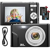 Digitalkamera 1080P HD Kompaktkamera 36 Megapixel Mini-Videokamera 2,4' LCD Digitalkamera wiederaufladbare Fotokamera mit 16X Digitalzoom für Studenten/Erwachsene/Kinder/Anfänger(schwarz)