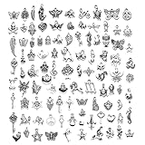 Skyzone Charms-Anhänger für die Schmuckherstellung, 100 Stück gemischte Retro-Silber-Metall-Charms für Armbänder, Halsketten, Armbänder, Ohrringe, Zubehör zur DIY-Schmuckherstellung