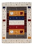 carpetfine Wollteppich Gabbeh Soni Multi 160x230 cm | Moderner Teppich für Wohn- und Schlafzimmer
