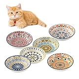 HAOYULUO 6 Stück Katzennapf，Katzennapf Keramik，14 x 3.5 cm Futternapf Katze，Katzen Futternapf bunte，Katzen Napf，Katzen Napfset，KatzennäPfe für Kätzchenfütterung und Wasser