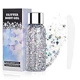 URAQT Body Glitter Gel, Chunky Glitter Gel, Chunky Body Lotion Glitzer Flüssiger Lidschatten, Meerjungfrau Pailletten Funkelnde für Gesicht Haare Lippen Nägel Make Up Kosmetik Festival (Silber)