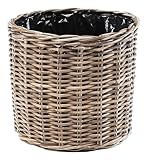 Kobolo Pflanzkorb Duro 40x40x35 cm, Ø 43cm rund, Grauer Rattankorb mit Folie, dekorativer Übertopf für Pflanzen, Kräuter, Garten, Balkon, Terrasse, Innen- & geschützten Außenbereich