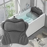 Badewannenkissen, Badewannenkissen Nacken, Nackenkissen für Badewanne mit 6 Saugnäpfen, mittels 4D-Air-Mesh-Technologie, stützt Kopf, Nacken, Schultern, Rücken, passend für alle Badewannen (Grau)