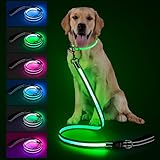 1,2 m LED Hundeleine, Leuchtende Hundeleine mit 7 Leuchtmodi, Reflektierend, Glow in The Dark, Beidseitig Leuchtend, USB Wiederaufladbar, Gepolsterter Griff, Nachtsicherheit für Kleine & Große Hunde