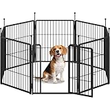 Fobyfurny Welpenauslauf, Metall Welpenlaufstall, 60 cm Hoch, Faltbares Freilaufgehege mit Tür, für Innen und Außen, Tierlaufstall, Laufstall DIY, 8 Drahtpaneele Welpengitter, Schwarz
