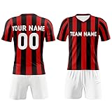 Klassisches Fußballtrikot Italien/Spanien/England für Männer, Frauen, Kinder, Rot / Schwarz, breite Streifen, Trikot zum 125. Geburtstag, für Fußball-Fans, benutzerdefinierte Team-Nummer, Logo,