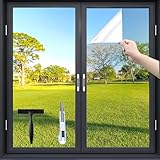Fensfolie Sonnenschutzfolie Fenster innen oder außen Silber, UV-Schutz Spiegelfolie, Ohne Rückstände Thermofolie Fenster Gegen Hitze, Sichtschutz Fensterfolie Hitzfolie (44.5X200cm)