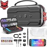 Switch 2 Tasche für Nintendo, 8 IN 1 Switch 2 Zubehör mit Switch Case/Switch Schutzhülle Transparent/2 x Switch Panzerglas/2 Paar Switch Joystick Kappen, Switch 2 Hülle für Switch 2 /Switch/OLED